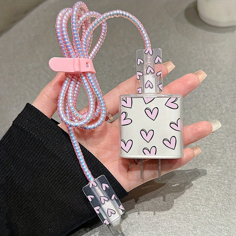 5pcs Colorful Love Data Cable Protection Cover Suitable for iPhone13/14/15 Pro Max, Data Cable Protection Cover with Lanyard, Anti-Breakage, Good-looking and Durable, Gift for Boyfriend/Girlfriend